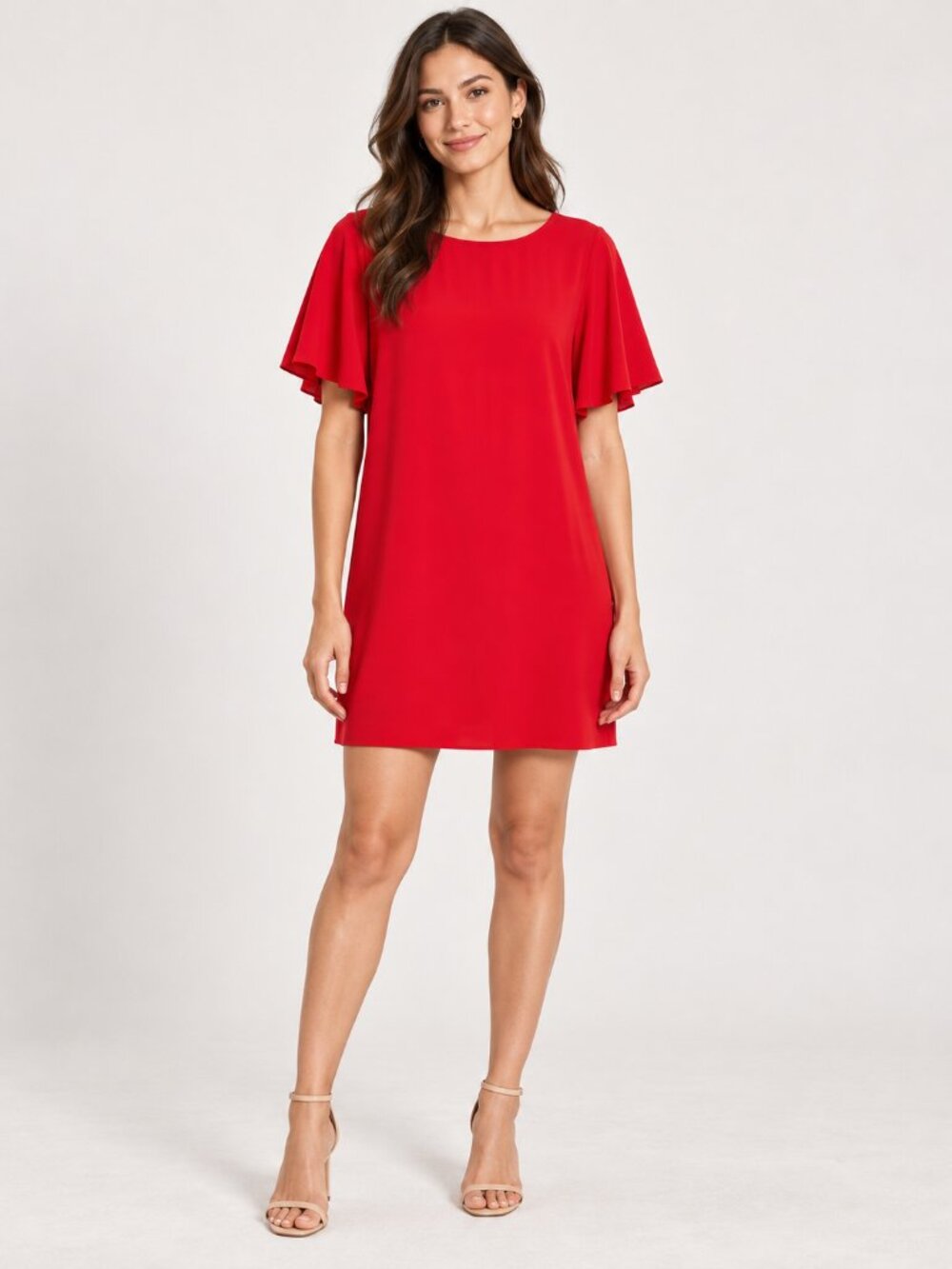 Pleione Red Shift Dress Flutter Sleeve Boat Neck A-Line XL NWT